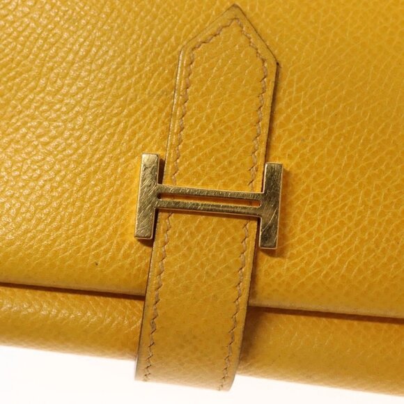 HERMES Bean Wallet Leather Yellow Auth BA3777 - Picture 9 of 16